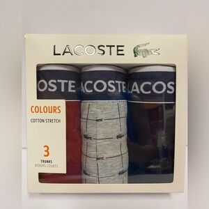 Lacoste Men's 3 cotton stretch trunks Boxers- Navy, Gray, Burgundy size XL